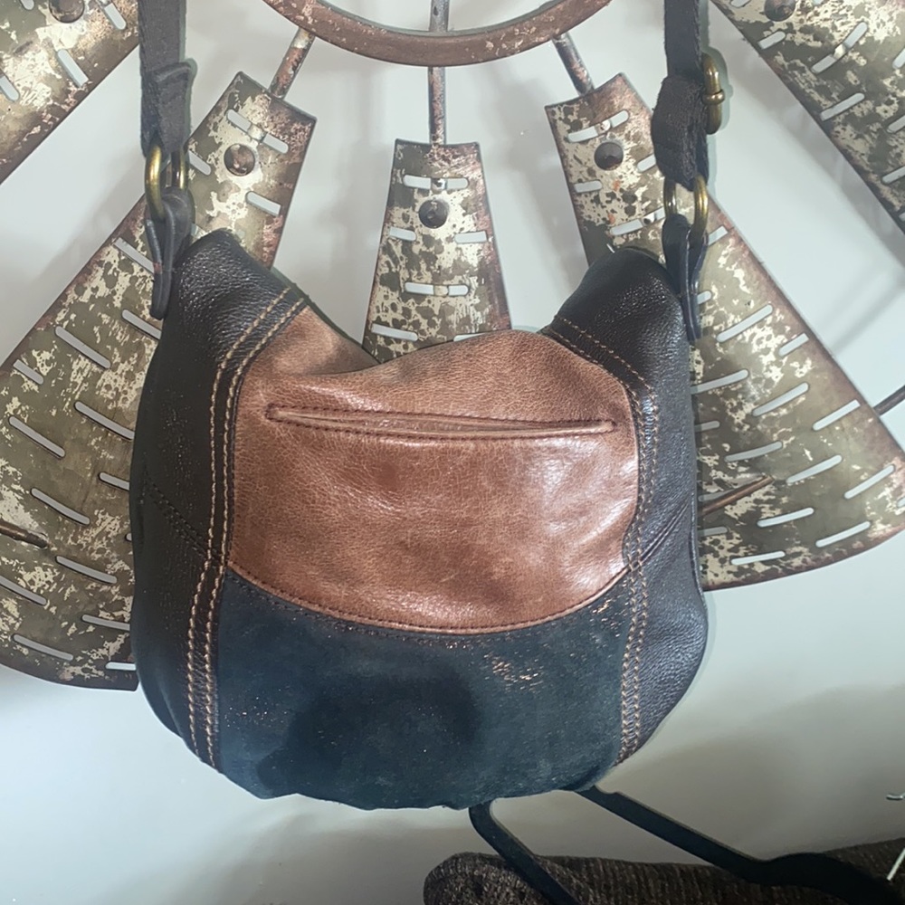Women's Two-Tone Brown Leather Crossbody Bag - Picture 8 of 8